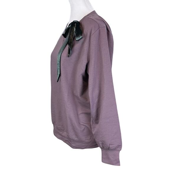 AnyBody French Terry Pullover Neck Bow Faded Plum Sz Medium Oversized NEW - Picture 2 of 6